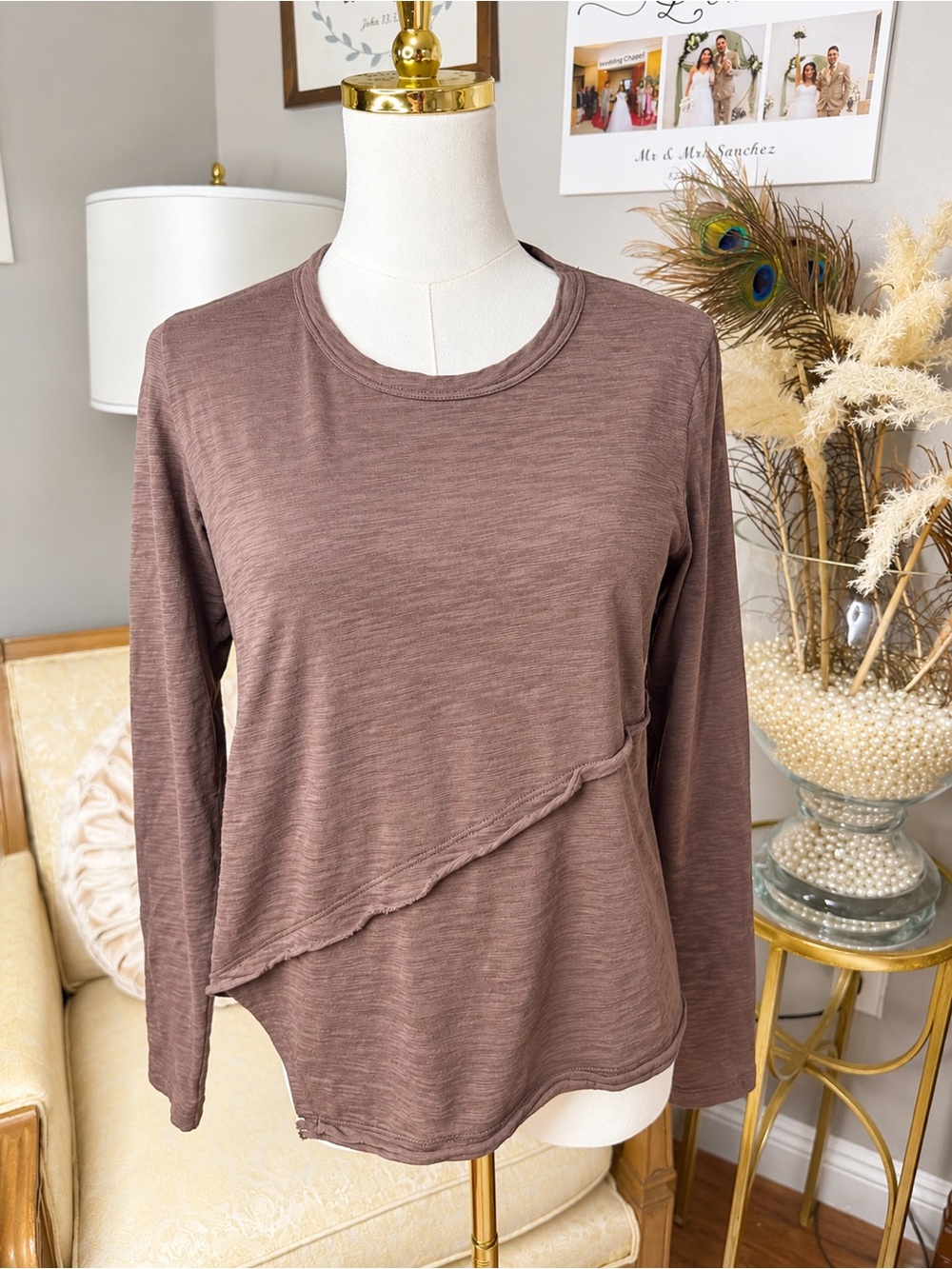 Inner Glow Asymmetric Long Sleeve Top — Brown